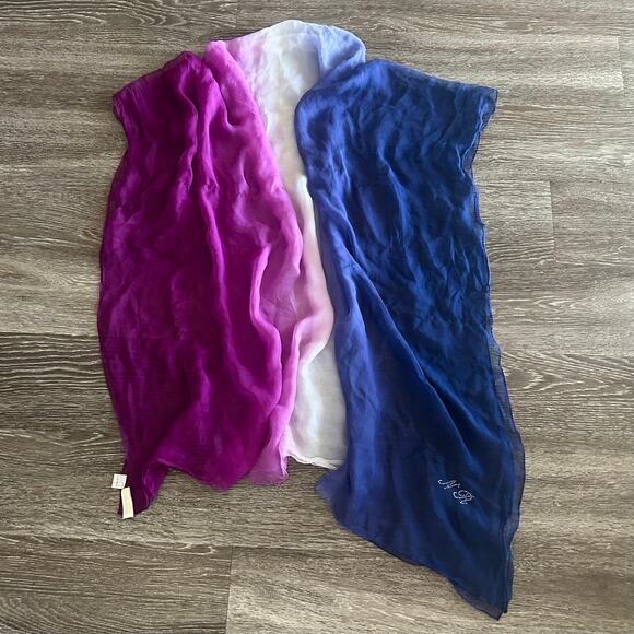 Vintage Nina Ricci Paris Seoul‎ 100% Silk Chiffon Scarf Purple Blue Rhinestones - Picture 1 of 7